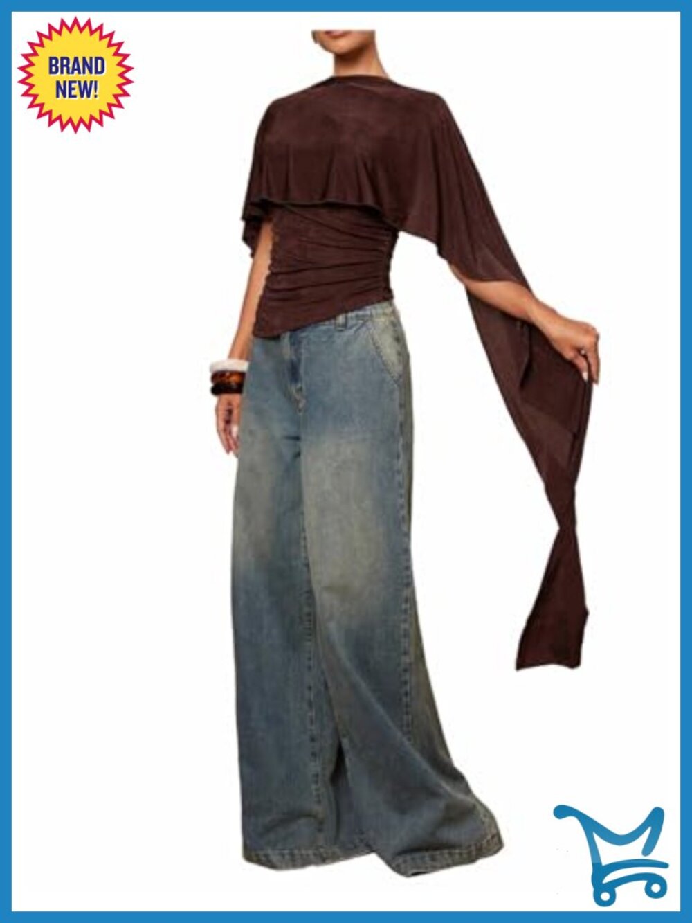 Women's Cinched Waist Off Shoulder Ruffle Blouse Cape Top